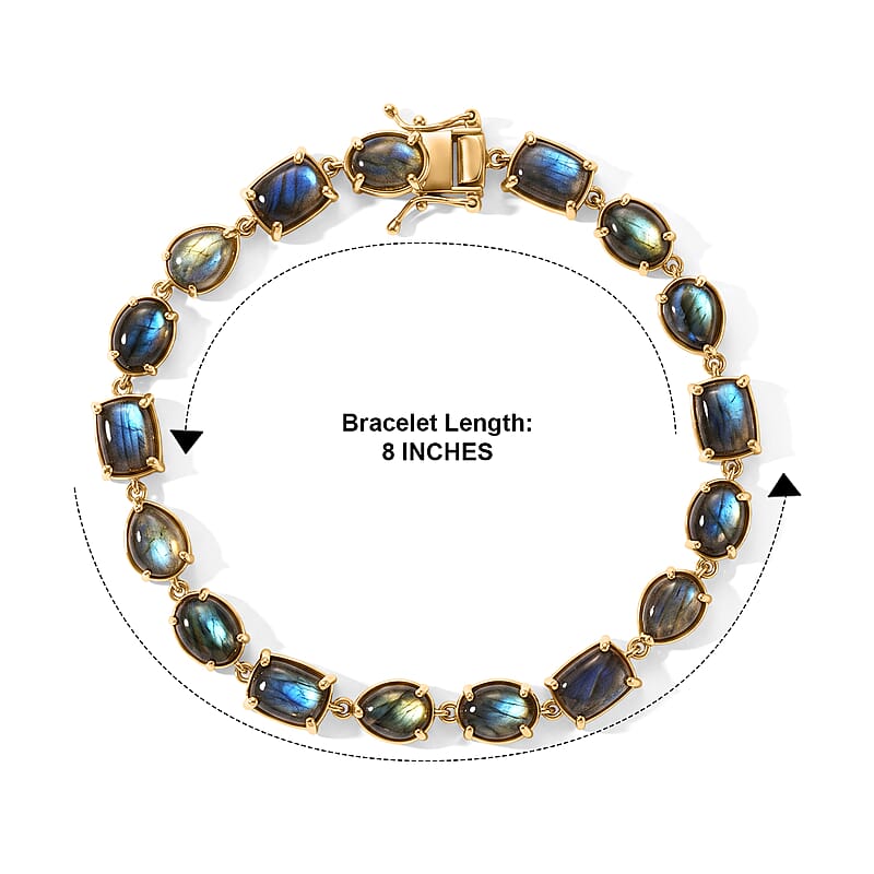 EverTrue AAA Malagasy Labradorite 24.15 ctw Line Bracelet in 18K YG Plated (8.00 In)