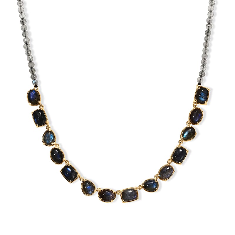 EverTrue AAA Malagasy Labradorite 42.89 ctw Necklace in 18K YG Plated 18 Inches