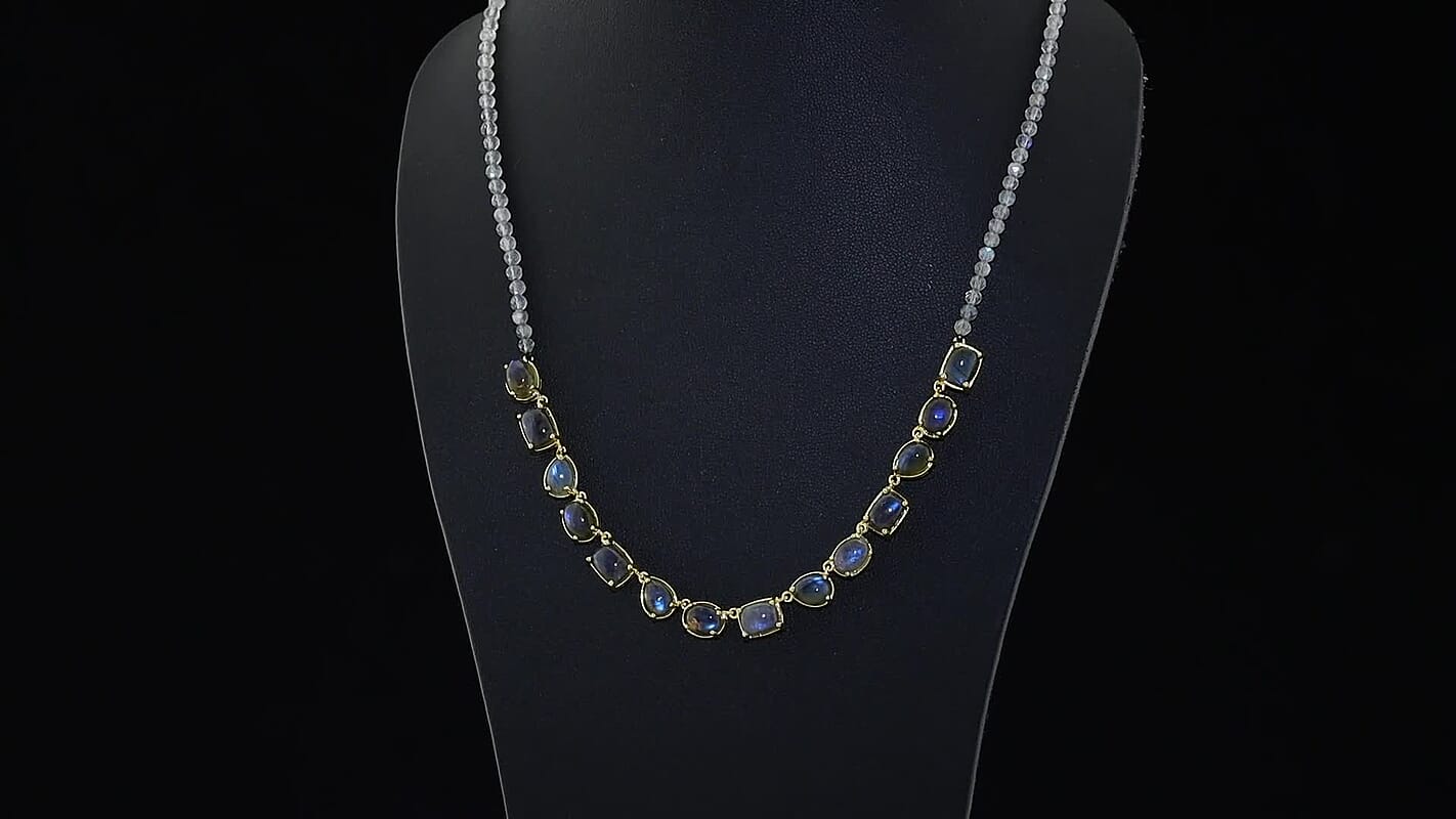 EverTrue AAA Malagasy Labradorite Necklace (18 Inches) in 18K YG Plated 42.89 ctw
