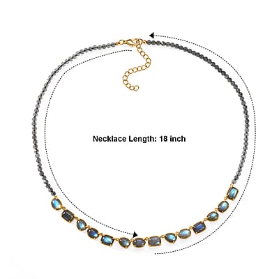 EverTrue AAA Malagasy Labradorite 39.60 ctw Bloomline Necklace (18 Inches) in 18K Yellow Gold Plated