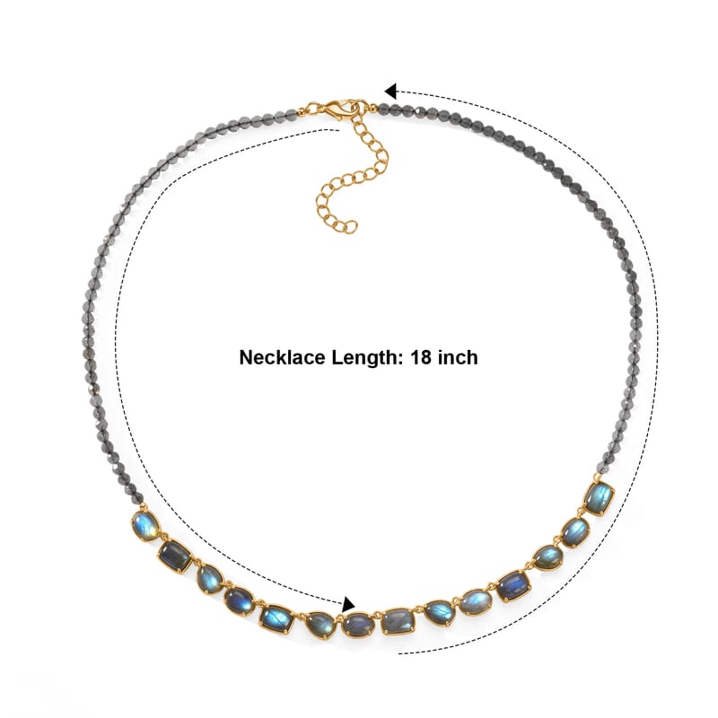 EverTrue AAA Malagasy Labradorite 39.60 ctw Bloomline Necklace (18 Inches) in 18K Yellow Gold Plated