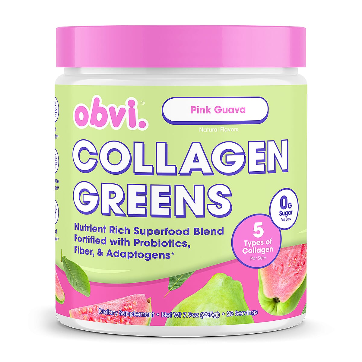 Obvi Collagen Greens Superfood with Probiotics-Guava (7.9oz) Made in US