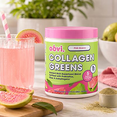 Obvi Collagen Greens Superfood with Probiotics-Guava (7.9oz) Made in US