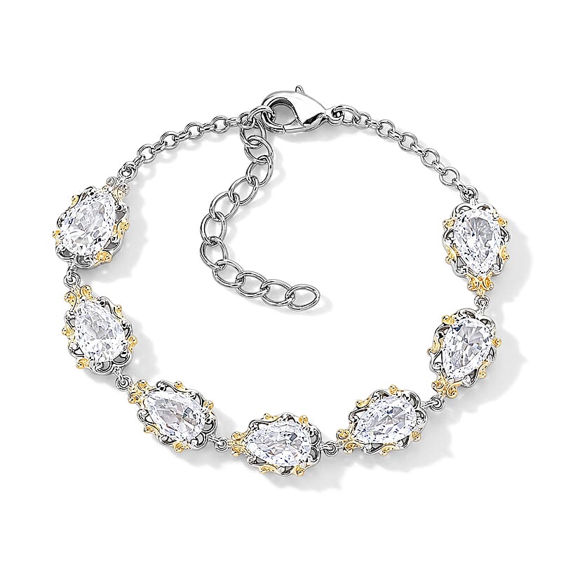 EverTrue Simulated Diamond Line Bracelet in 18K YG Plated and Platinum Bond (6.50 In)