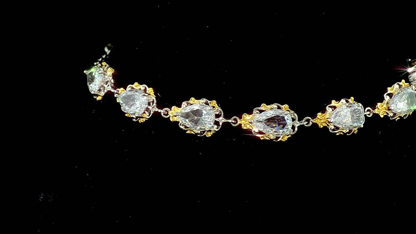 EverTrue Simulated Diamond Line Bracelet in 18K YG Plated and Platinum Bond (6.50 In)