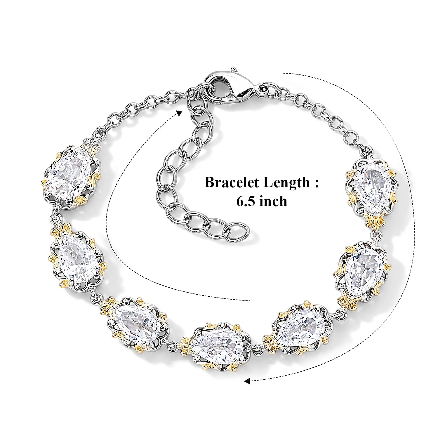 EverTrue Simulated Diamond Line Bracelet in 18K YG Plated and Platinum Bond (6.50 In)