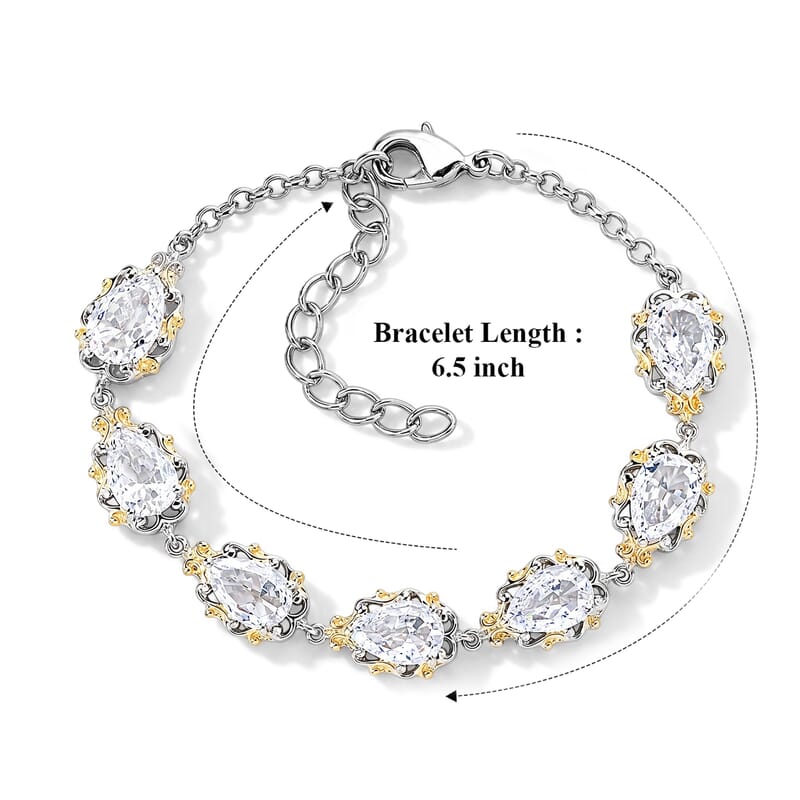EverTrue Simulated Diamond Line Bracelet in 18K YG Plated and Platinum Bond (6.50 In)