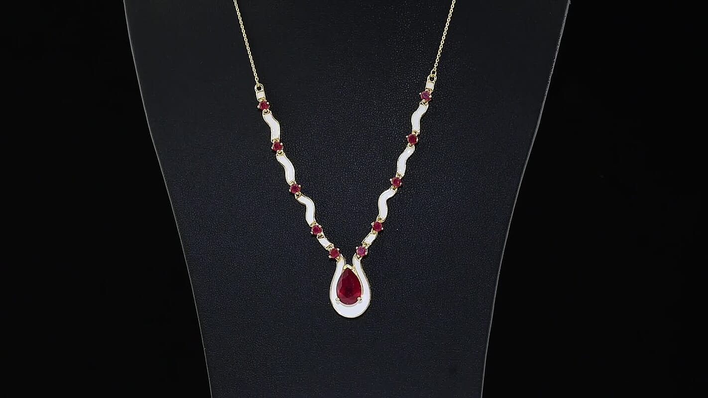D'Joy Premium Niassa Ruby (FF) Necklace (18 Inches) in 18K Vermeil YG Over Sterling Silver 6.00 ctw