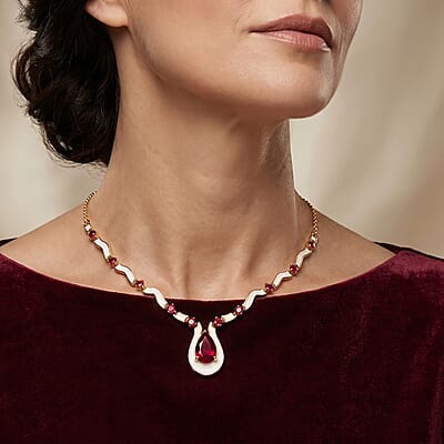 D'Joy Premium Niassa Ruby (FF) 6.00 ctw Passion Drop Necklace (18 Inches) in 18K Vermeil YG Over Sterling Silver