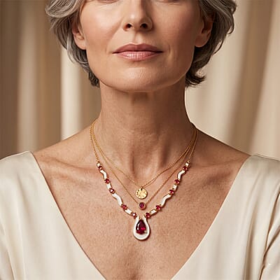 D'Joy Premium Niassa Ruby (FF) 6.00 ctw Passion Drop Necklace (18 Inches) in 18K Vermeil YG Over Sterling Silver