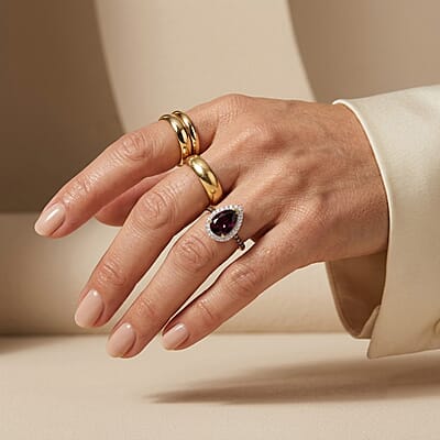 D'Joy Premium Orissa Rhodolite Garnet, Champagne and White Zircon 2.80 ctw Velvet Drop Ring in 18K Vermeil Yellow Gold Over Sterling Silver (Size 6.0)