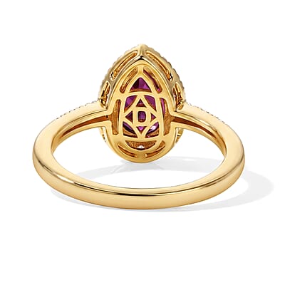 D'Joy Premium Orissa Rhodolite Garnet, Champagne and White Zircon 2.80 ctw Velvet Drop Ring in 18K Vermeil Yellow Gold Over Sterling Silver (Size 6.0)