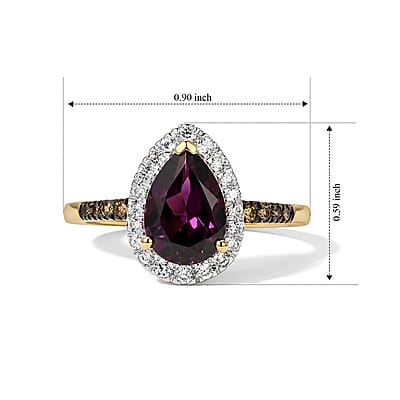 D'Joy Premium Orissa Rhodolite Garnet, Champagne and White Zircon 2.80 ctw Velvet Drop Ring in 18K Vermeil Yellow Gold Over Sterling Silver (Size 6.0)