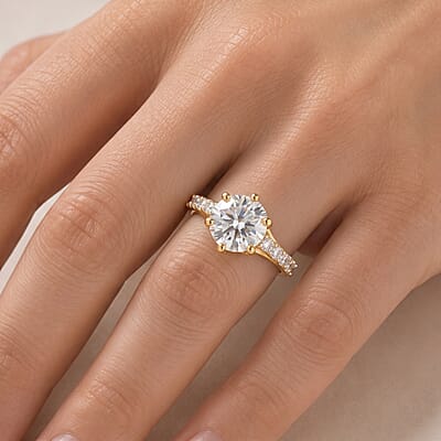 D'Joy Moissanite 4.25 ctw Ring in 18K Vermeil Yellow Gold Over Sterling Silver (Size 6.0)