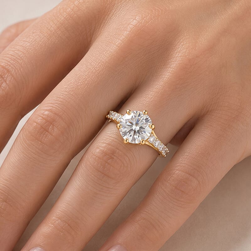 D'Joy Moissanite 4.25 ctw Ring in 18K Vermeil Yellow Gold Over Sterling Silver (Size 6.0)
