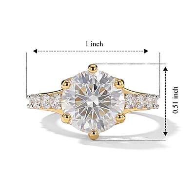 D'Joy Moissanite 4.25 ctw Ring in 18K Vermeil Yellow Gold Over Sterling Silver (Size 6.0)
