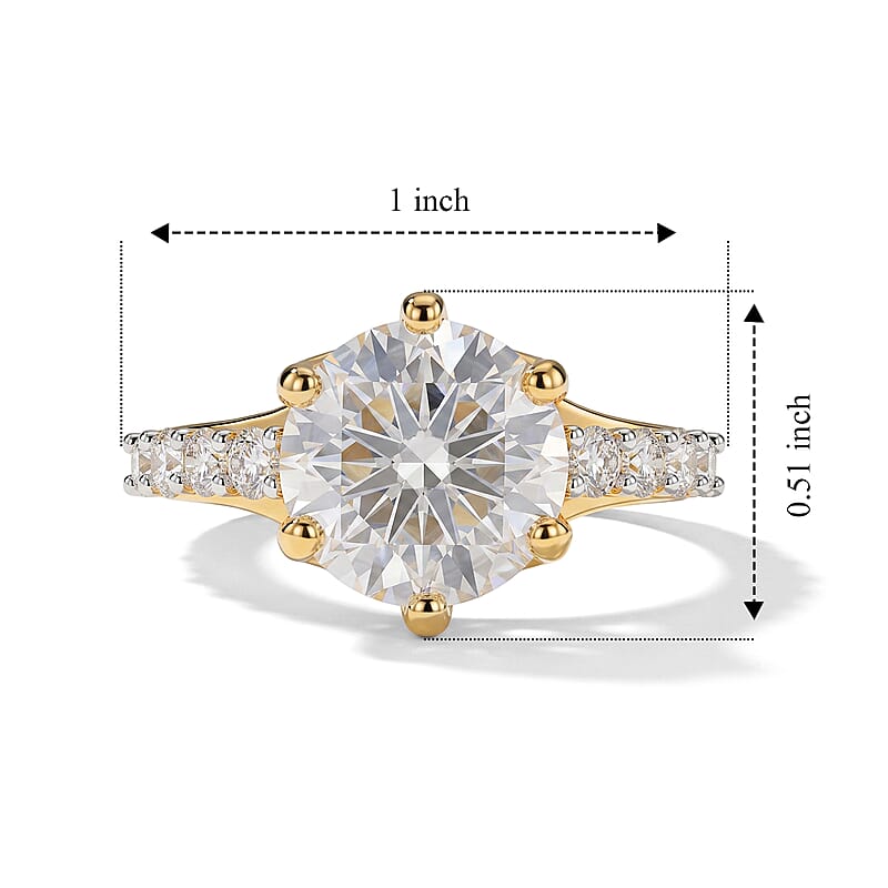 D'Joy Moissanite 4.25 ctw Ring in 18K Vermeil Yellow Gold Over Sterling Silver (Size 6.0)