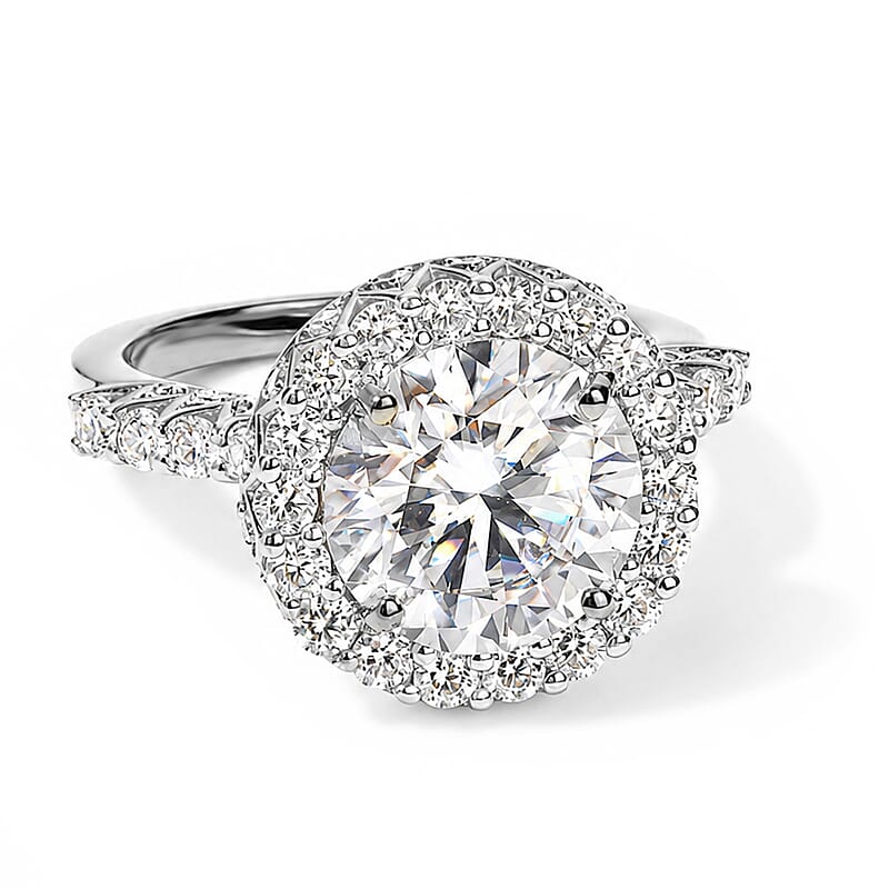 D'Joy Moissanite 4.50 ctw Ring in Rhodium Over Sterling Silver (Size 6.0)
