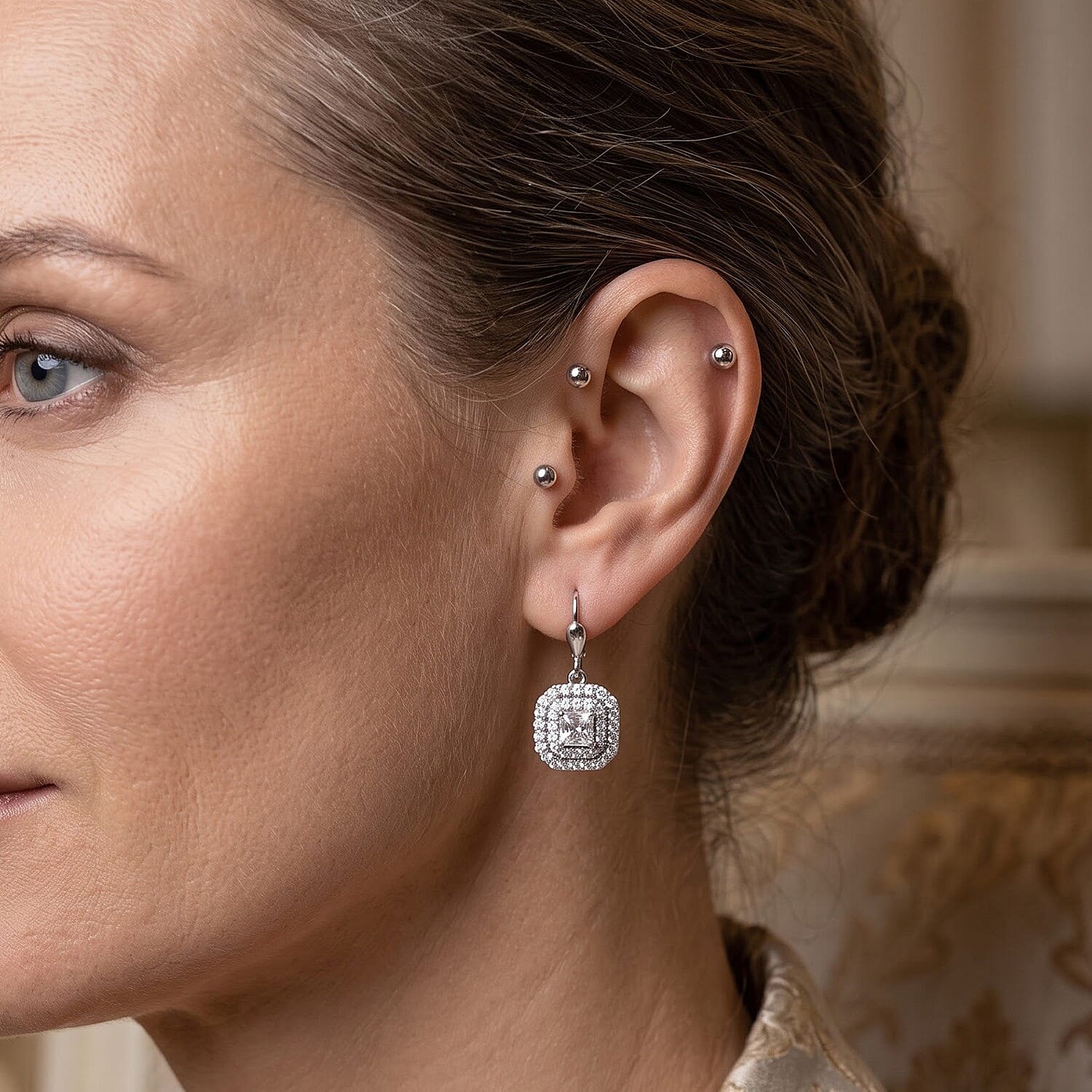 Luxuriant Asscher Cut Lab Grown Diamond G-H SI 1.75 ctw Earrings in Rhodium Over Sterling Silver