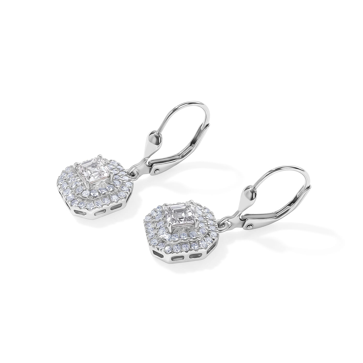 Luxuriant Asscher Cut Lab Grown Diamond G-H SI 1.75 ctw Earrings in Rhodium Over Sterling Silver