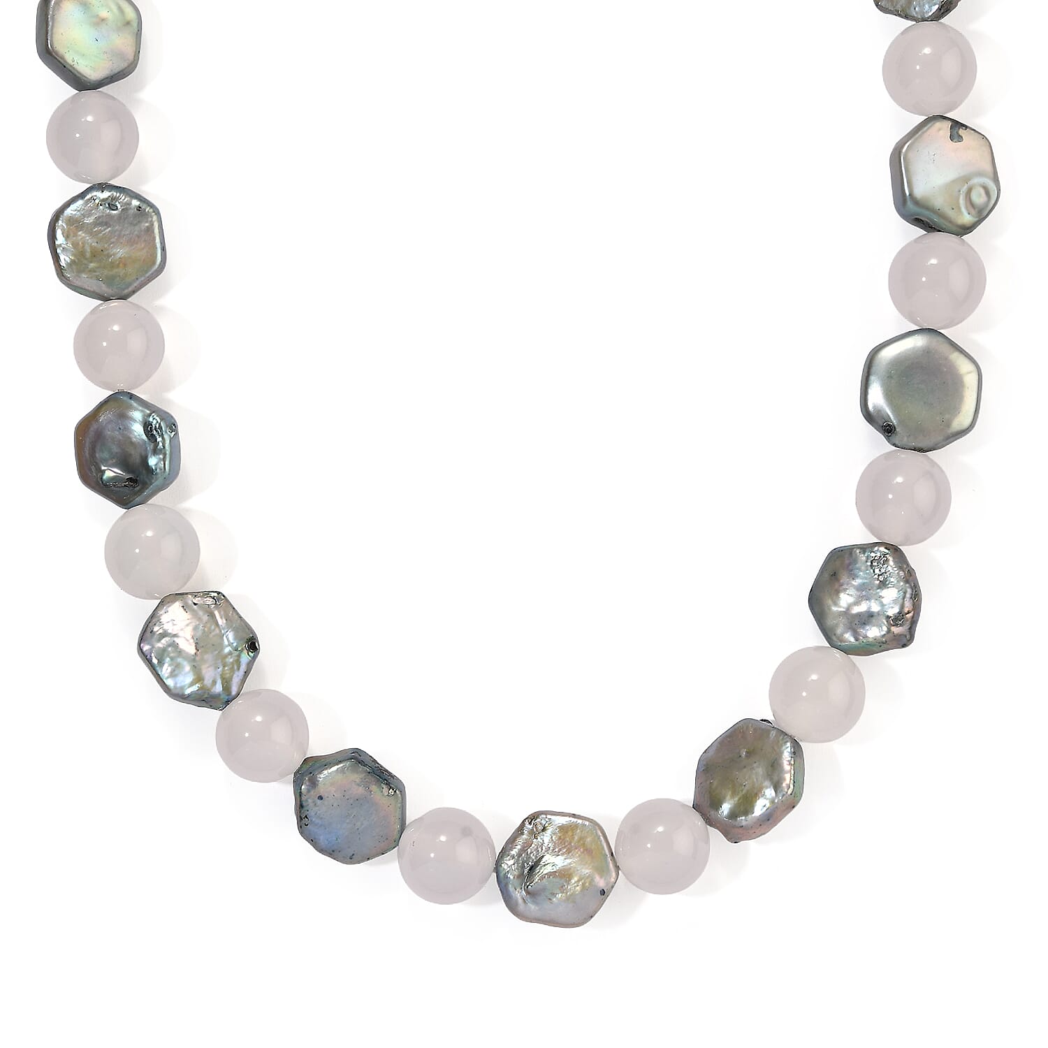 EverTrue Grey Pearl (D) and White Jade 125.00 ctw Necklace (18 Inches) in Platinum Bond