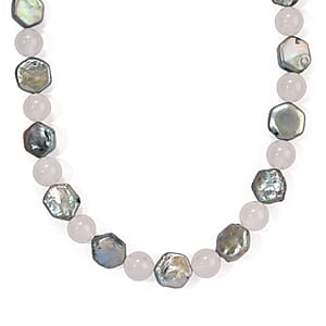 EverTrue Grey Pearl (D) and White Jade 125.00 ctw Necklace (18 Inches) in Platinum Bond