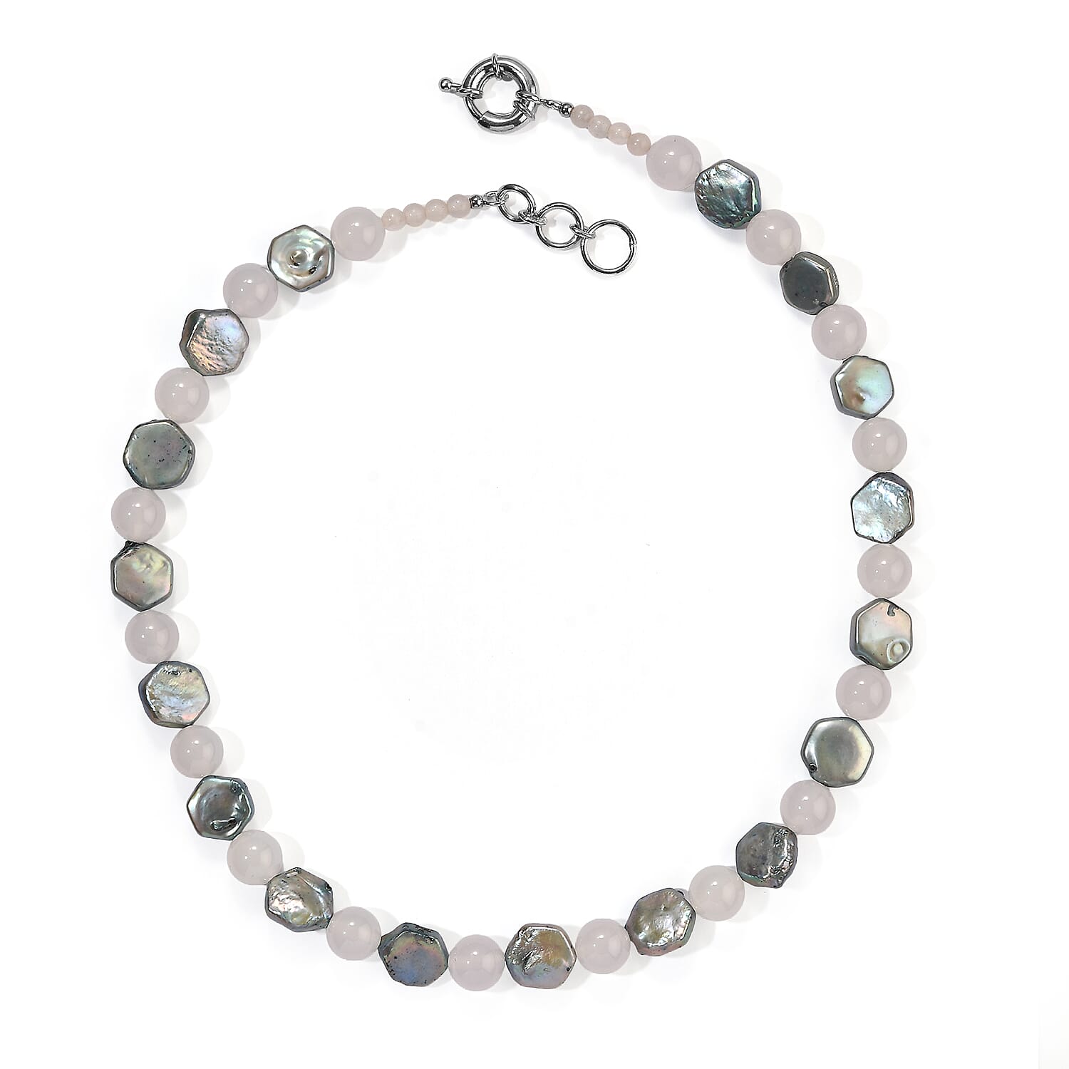 EverTrue Grey Pearl (D) and White Jade 125.00 ctw Necklace (18 Inches) in Platinum Bond