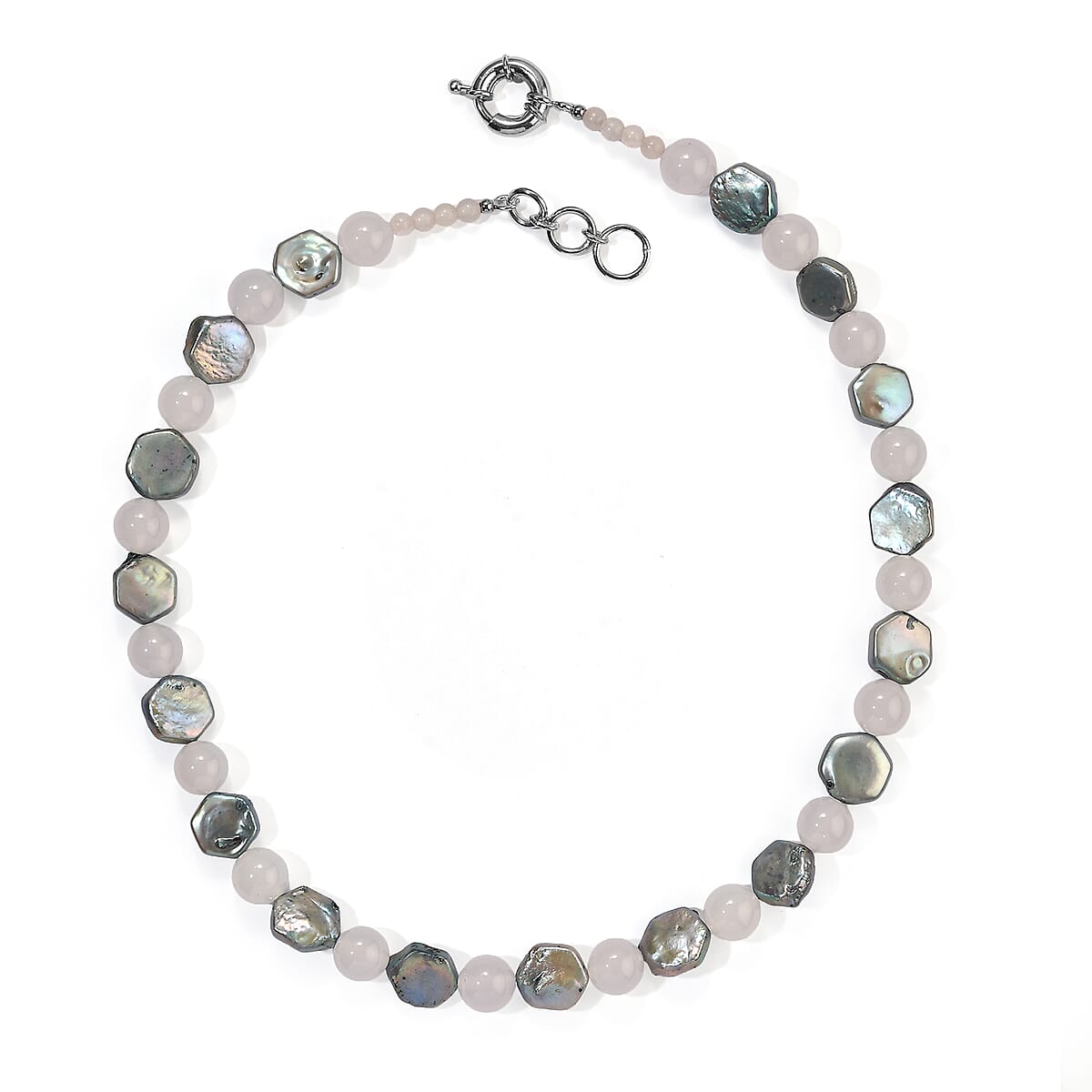 EverTrue Grey Pearl (D) and White Jade 125.00 ctw Necklace (18 Inches) in Platinum Bond image number 1
