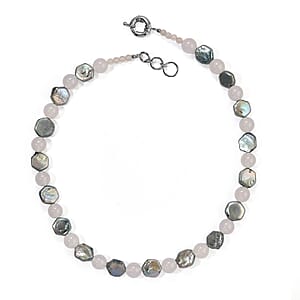 EverTrue Grey Pearl (D) and White Jade 125.00 ctw Necklace (18 Inches) in Platinum Bond