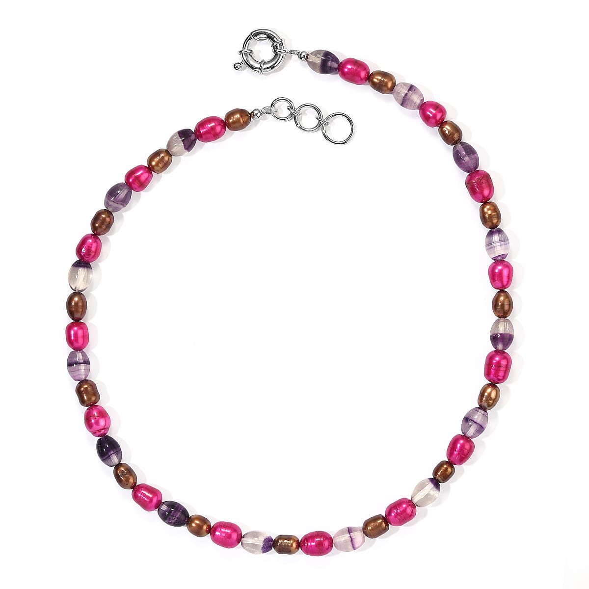 EverTrue Brown and Purple Pearl (D), Blue Fluorite 70.00 ctw Necklace (18 Inches) in Platinum Bond image number 1
