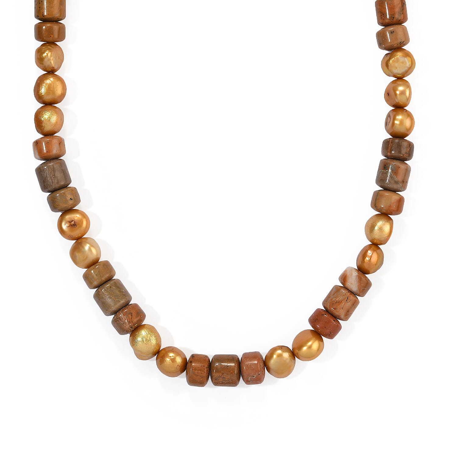 EverTrue Yellow Pearl (D) and Jasper 100.00 ctw Necklace (18 Inches) in Platinum Bond