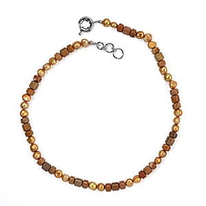 EverTrue Yellow Pearl (D) and Jasper 100.00 ctw Necklace (18 Inches) in Platinum Bond