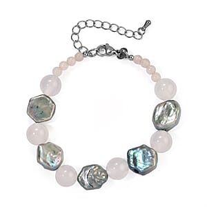 EverTrue Grey Pearl (D) and White Jade 50.00 ctw Bracelet in Stainless Steel (7.25 In)