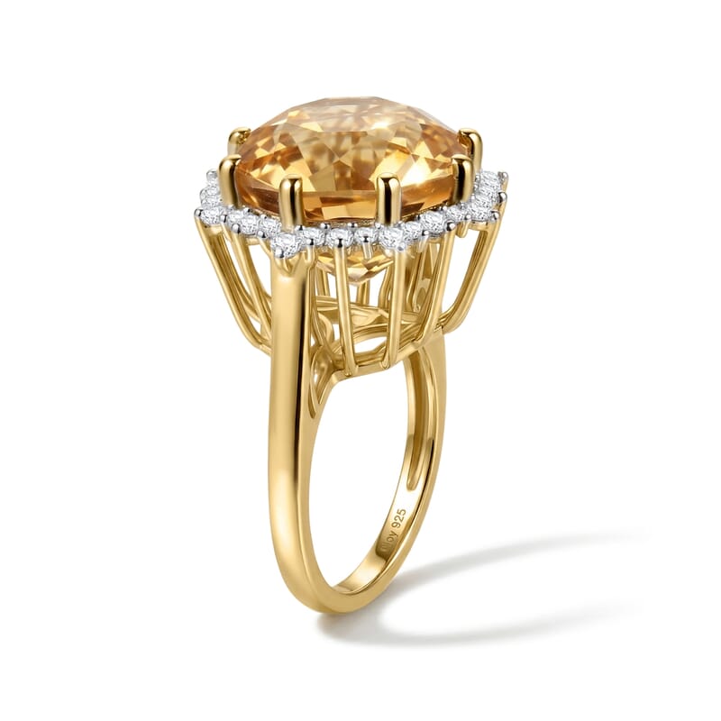 D'Joy Brazilian Citrine and White Zircon 13.00 ctw Ring in 18K Vermeil Yellow Gold Over Sterling Silver (Size 6.0)
