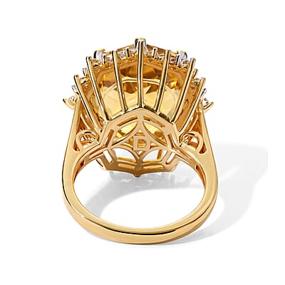 D'Joy Brazilian Citrine and White Zircon 13.00 ctw Ring in 18K Vermeil Yellow Gold Over Sterling Silver (Size 6.0)