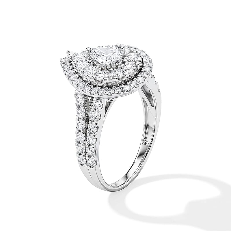 White Diamond G SI2 1.65 ctw Cluster Ring in 14K White Gold (Size 7.0) 4.30 Grams