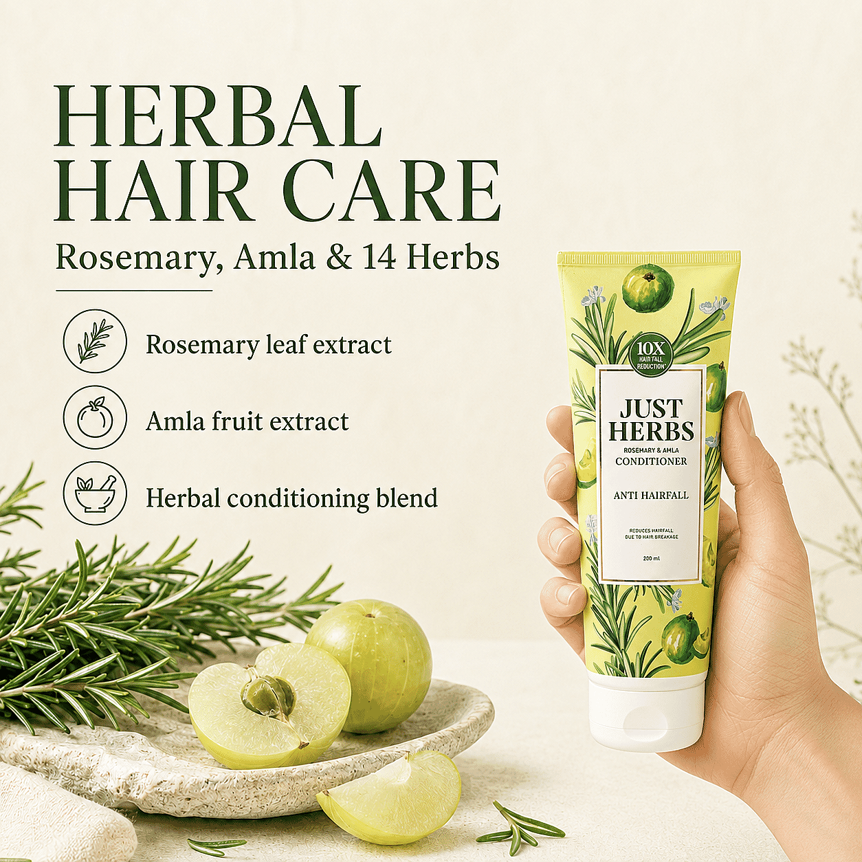 Just Herbs Anti Hairfall Conditioner | Rosemary, Amla & 14 Herbs
