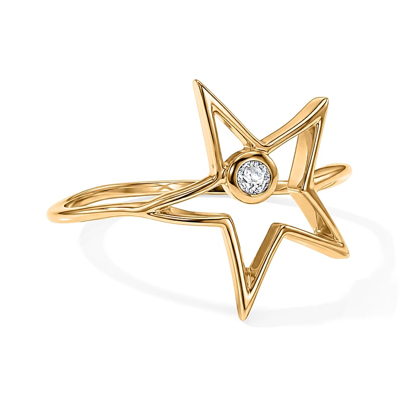 Simulated Diamond Star Ring in 14K Yellow Gold Over Sterling Silver (Size 7.0)