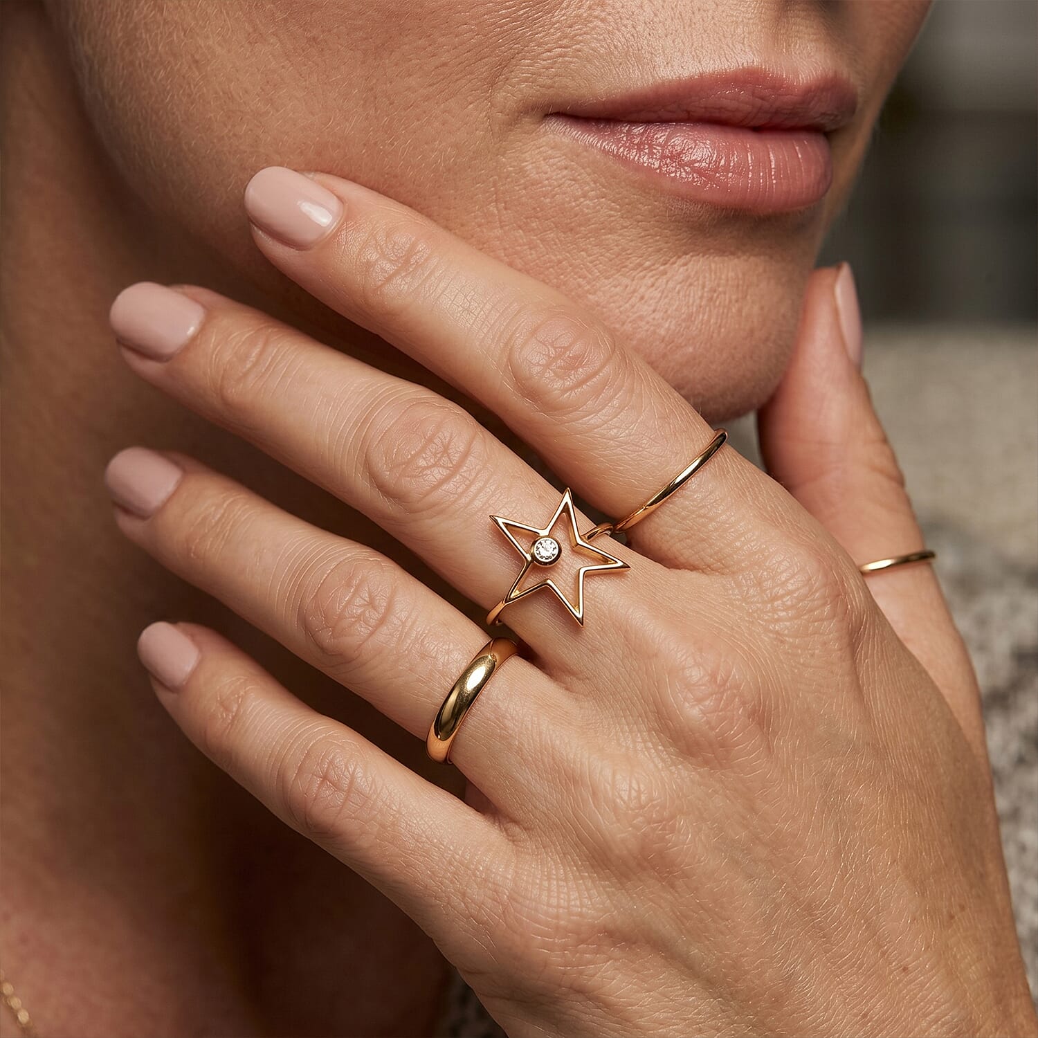 Simulated Diamond Star Ring in 14K Yellow Gold Over Sterling Silver (Size 7.0)