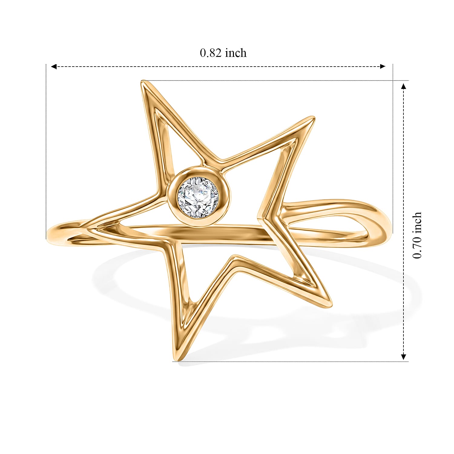 Simulated Diamond Star Ring in 14K Yellow Gold Over Sterling Silver (Size 7.0)