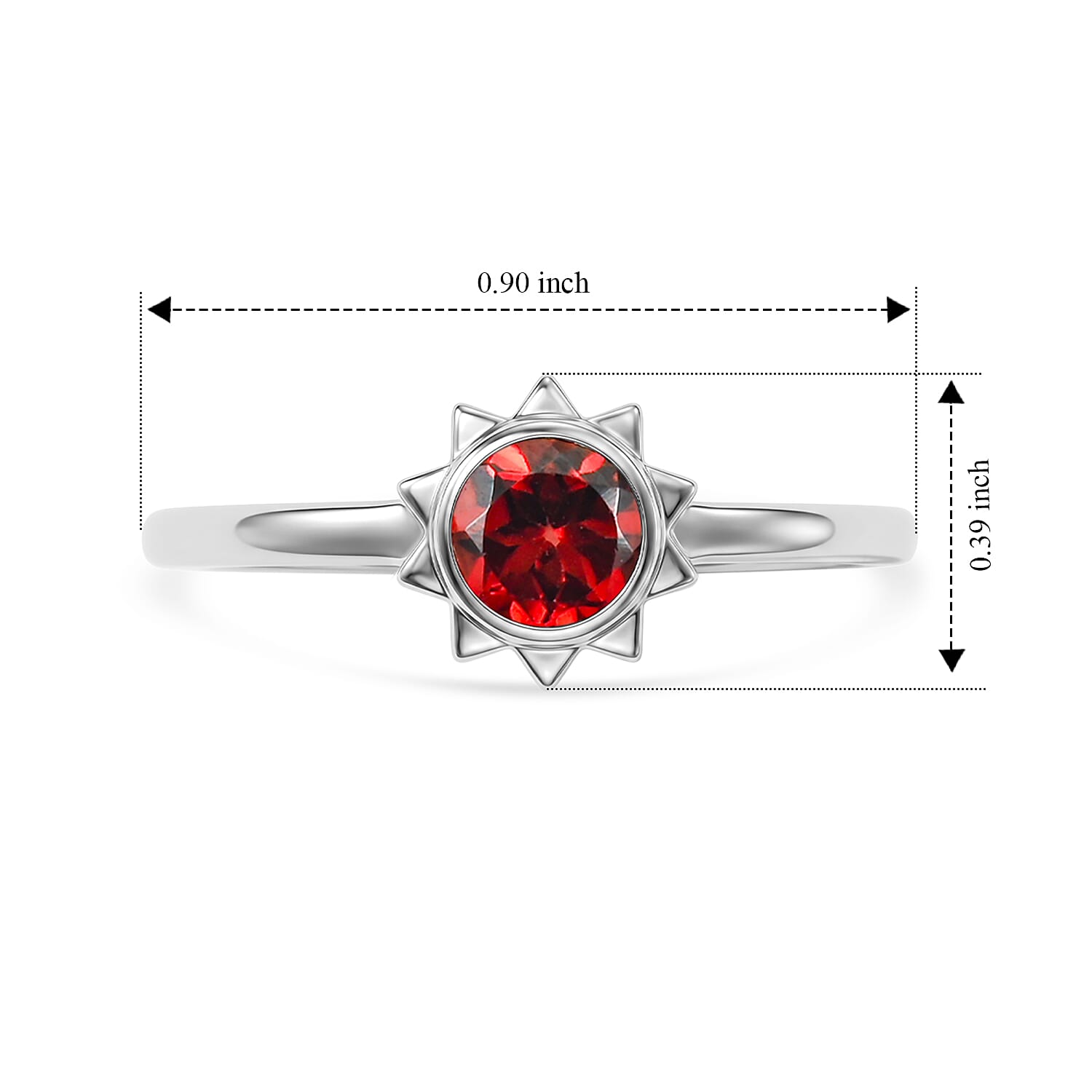 Red Garnet 0.52 ctw Red Sun Ring in Sterling Silver (Size 8.0)