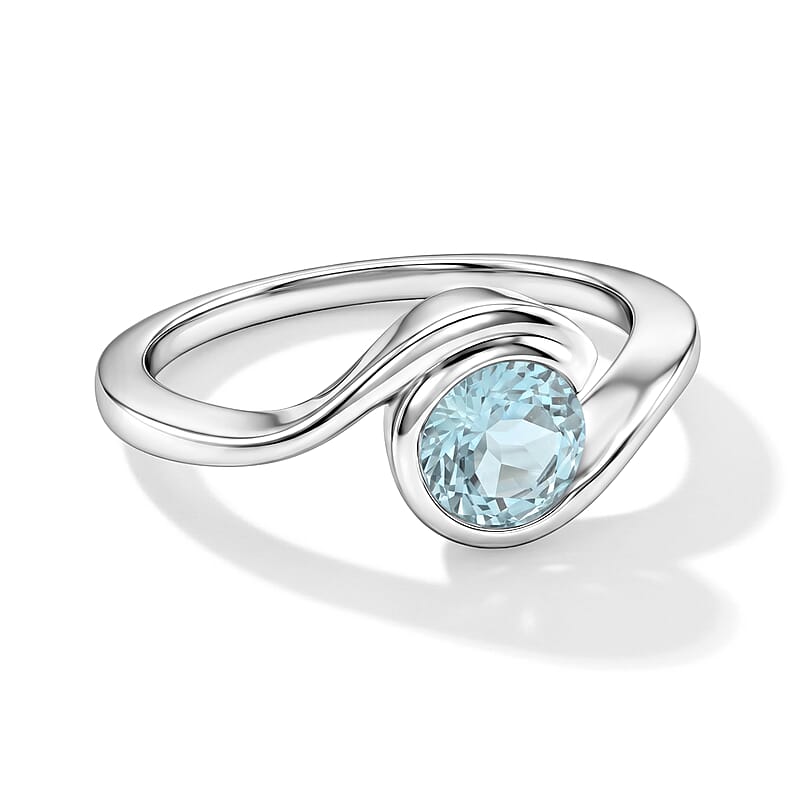 Aquamarine 0.75 ctw Solitaire Ring in Sterling Silver (Size 9.0)