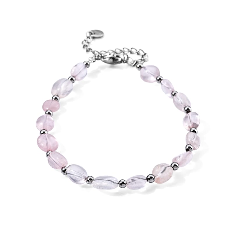 Rose Quartz 28.00 ctw Cord Beaded Bracelet in Stainless Steel (7-9In)