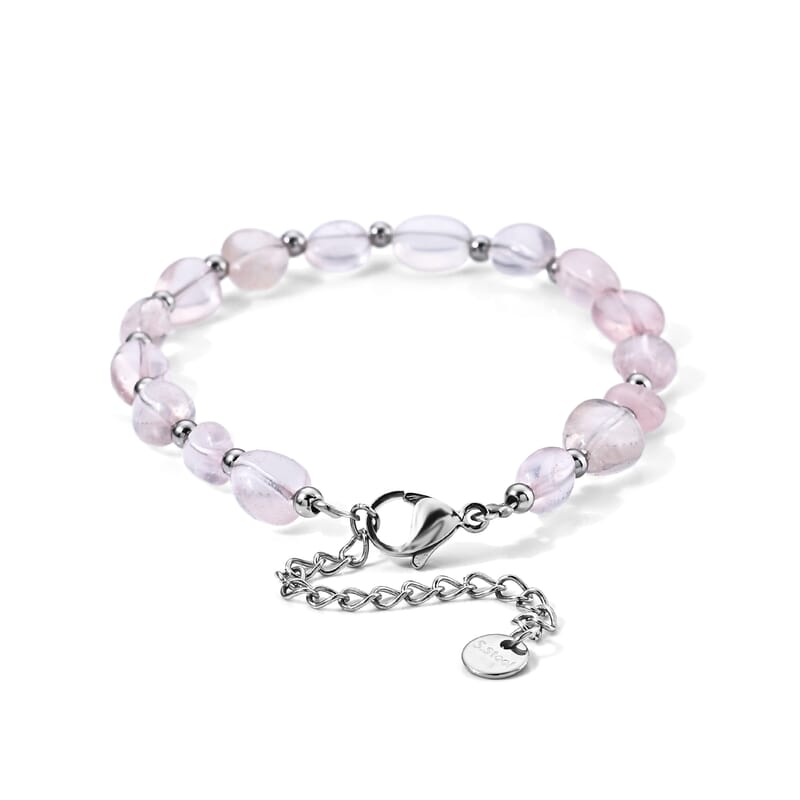 Rose Quartz 28.00 ctw Cord Beaded Bracelet in Stainless Steel (7-9In)