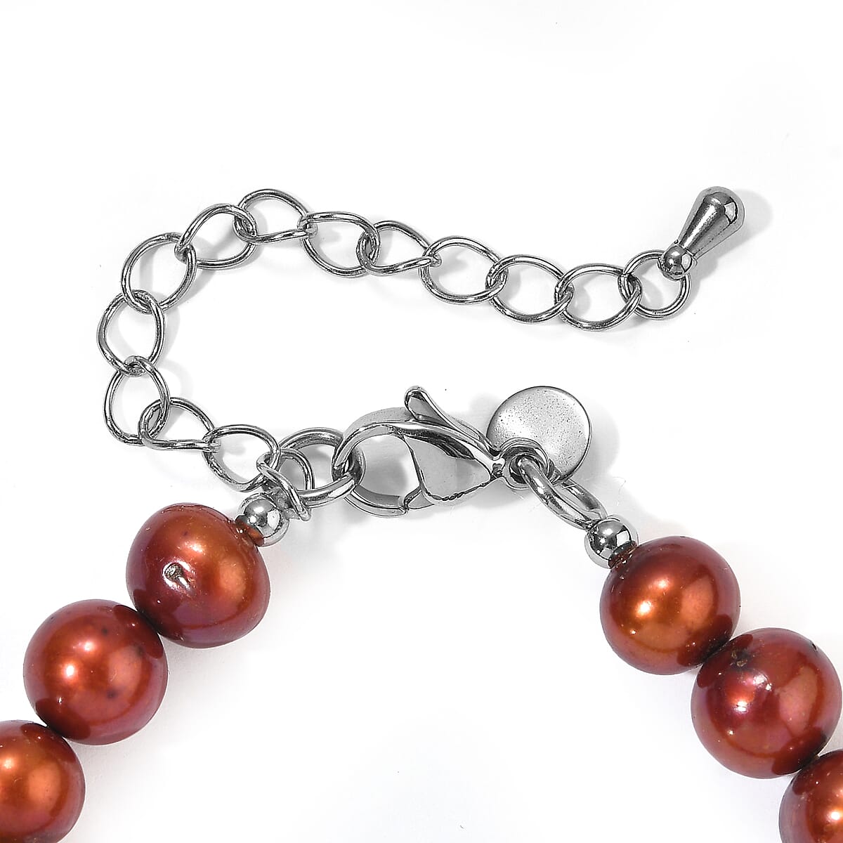 EverTrue Brown Pearl (D) and Red Aventurine 40.00 ctw Bracelet in Stainless Steel (7.25 In) image number 1