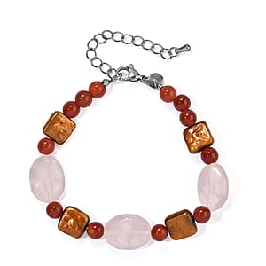 EverTrue Bronze Pearl (D) and Multi Gemstone 55.00 ctw Bracelet in Stainless Steel (7.25 In)
