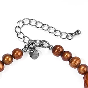 EverTrue Brown Pearl (D) and Red Onyx 60.00 ctw Bracelet in Stainless Steel (7.25 In)