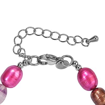 EverTrue Brown and Purple Pearl (D) and Blue Fluorite 20.00 ctw Bracelet in Stainless Steel (7.25 In)