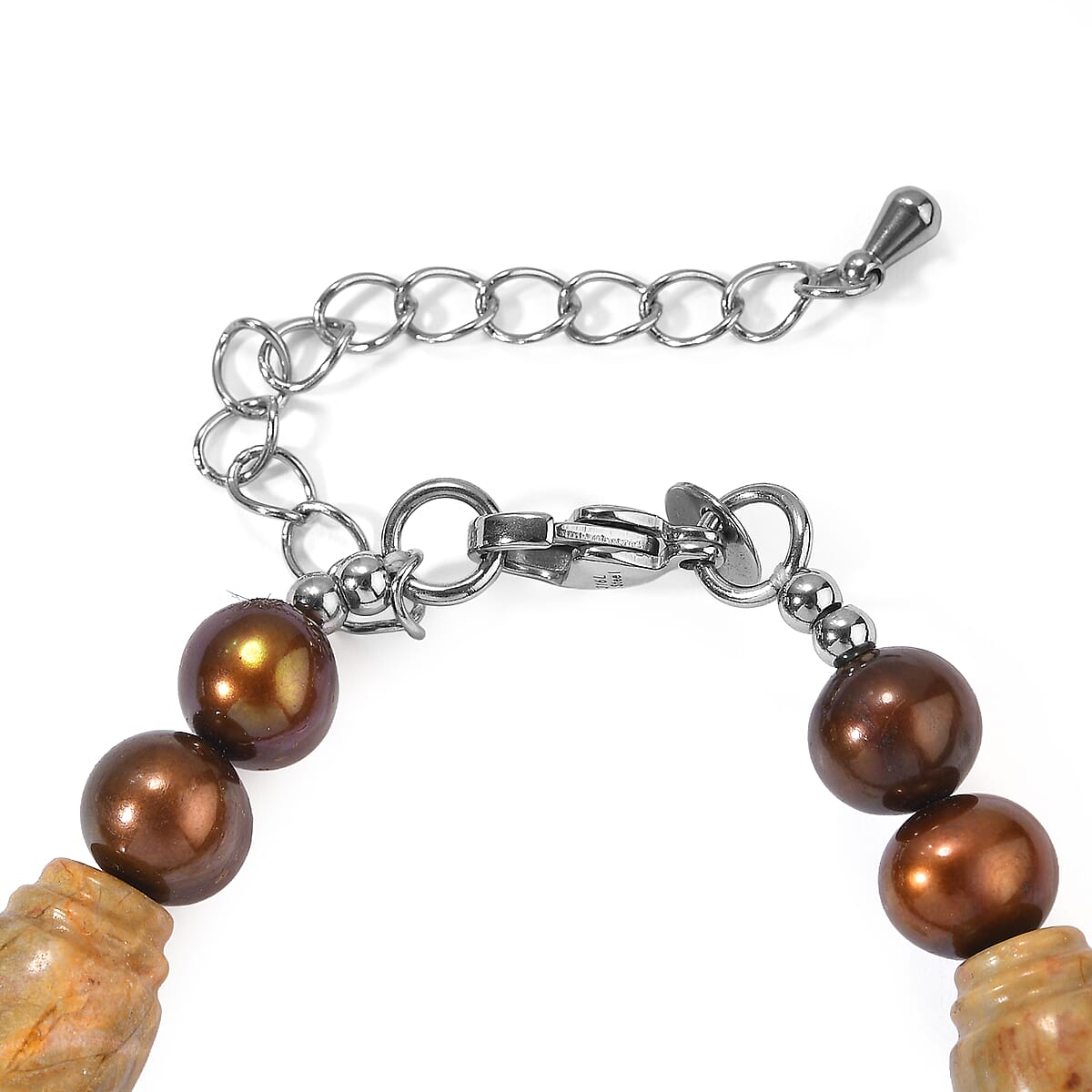 EverTrue Brown Pearl (D) and Picasso Jasper 50.00 ctw Bracelet in Stainless Steel (7.25 In) image number 1