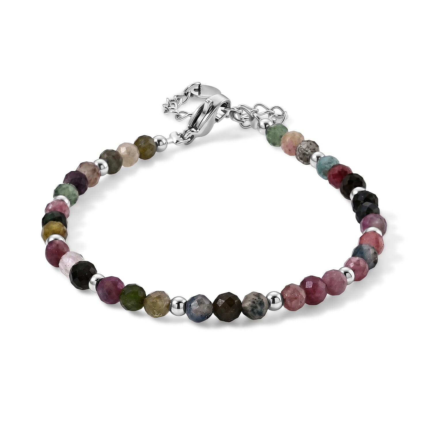 Multi Tourmaline 15.00 ctw Cord Beaded Bracelet in Stainless Steel (7-9In)